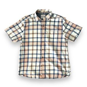 Tommy Bahama Short Sleeve Collared Button Down Shirt Blue Orange Plaid Size Med